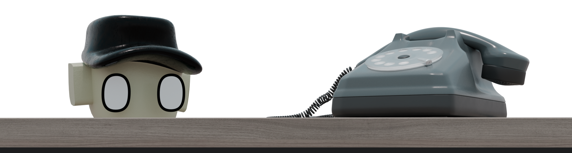 Gabriel Harris mascot beside a telephone